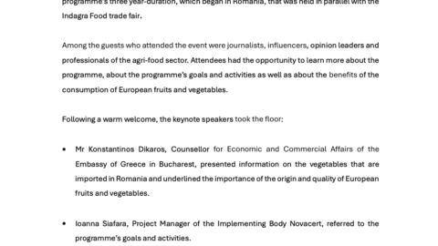 European fruits and vegetables lauded at the press event organised by the Vegiterraneo programme in Bucharest