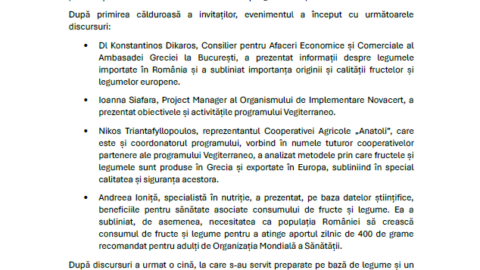 RO: European fruits and vegetables lauded at the press event organised by the Vegiterraneo programme in Bucharest